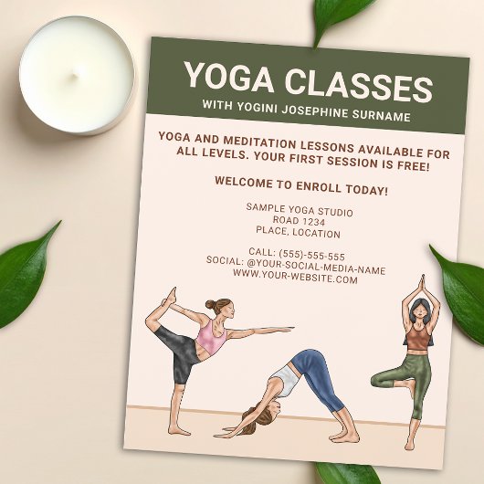 Yogalessen Yogadocent Meditatie Lessen Flyer