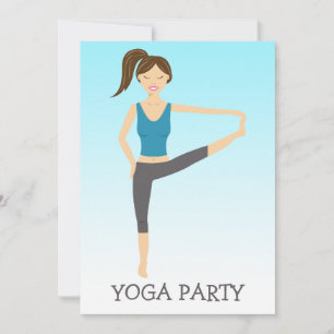 Yogameisje in hoofd tot teen pose yogafeestje kaart