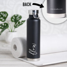 Yogastudio waterfles met Flow-script in het zwart