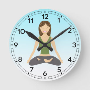 Yogavrouw in lotushouding Cartoon Illustratie Ronde Klok