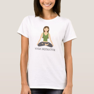 Yogavrouw in lotushouding en yogaleraar tekst t-shirt