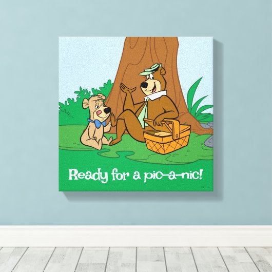 Yogi Beer en Boo-Boo picknick snack Canvas Afdruk (Insitu (Houten vloer))