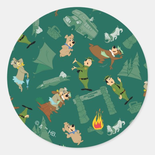 Yogi Beer en vrienden Jellystone Park Camp Pattern Ronde Sticker (Voorkant)