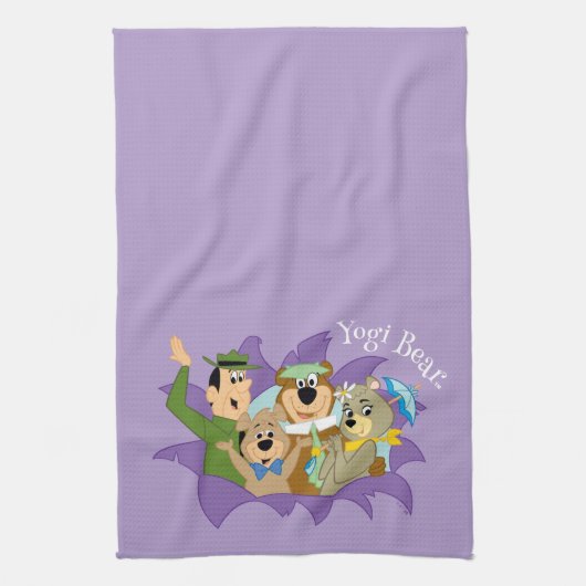 Yogi Beer en vrienden verrassen Theedoek (Verticaal)