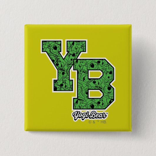 Yogi Beer met patroon Varsity Letters Vierkante Button 5,1 Cm (Voorkant)
