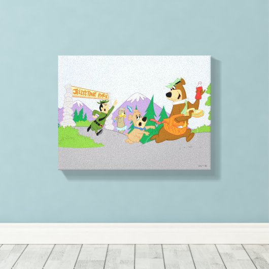 Yogi Beer's grote picknickmand ontsnapping Canvas Afdruk (Insitu (Houten vloer))