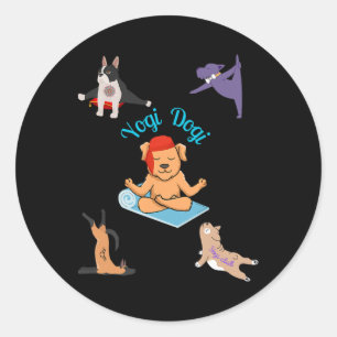 Yogi Dogi V4. Speelse Honden Yoga Kunst Ronde Sticker