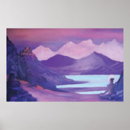 Yogi & klooster in de Tibetaanse bergen Poster