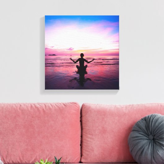 yogi op roze, yoga chakra, hart chakra's, genezers canvas afdruk (Insitu (Woonkamer))
