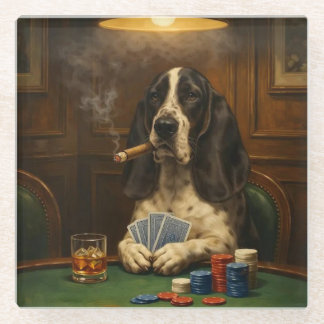 Yogi the Basset Hound Playing Poker Glazen Onderzetter