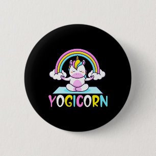 Yogicorn Eenhoorn Yoga Beoefenaar Mediteer Inhalee Ronde Button 5,7 Cm