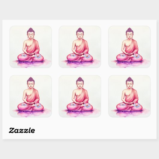 Yogini / Buddha Watercolor Stickers, Meditation Vierkante Sticker (Vel)