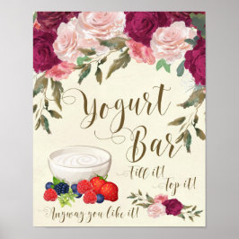 yogurt bar bruiloft ivoor roze flora poster
