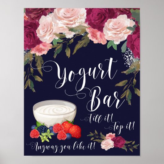 yogurt bar bruiloft marinesoft roze flora poster (Voorkant)