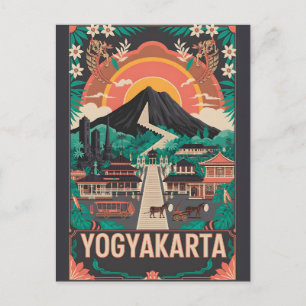 Yogyakarta Indonesië Retro Reisposter Kunst Feestdagenkaart