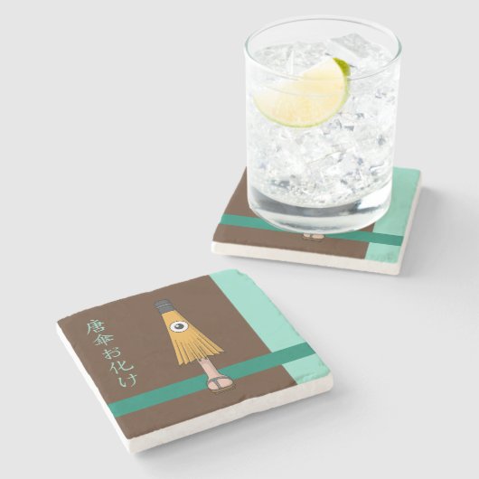 Yokai Karakasa-obake (paraplugeest) Stenen Onderzetter (Zijkant)