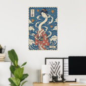 Yokai-kunstprint gestileerde langhalsgeest poster (Thuiskantoor)