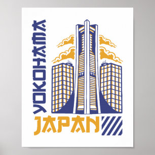 Yokohama Japan Futuristische Silhouette Typografie Poster