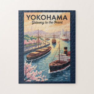 Yokohama Japan Illustratie Reis Kunst Vintage Legpuzzel