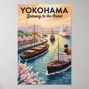Yokohama Japan Illustratie Reis Kunst Vintage Poster