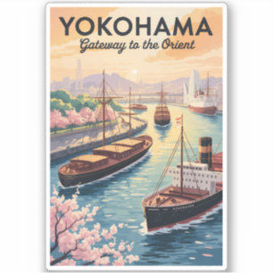 Yokohama Japan Illustratie Reis Kunst Vintage Sticker