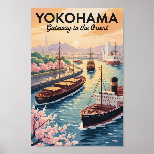 Yokohama Japan Illustration Travel Art Vintage Poster (Voorkant)
