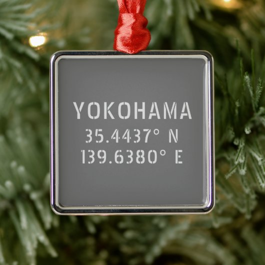 Yokohama Latitude & lengte Metalen Ornament (Boom)