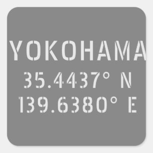 Yokohama Latitude & Lengtegraad Vierkante Sticker