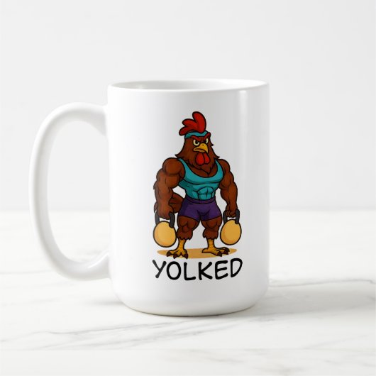 Yolked Rooster – Funny Strong Chicken Kettlebell Koffiemok (Links)