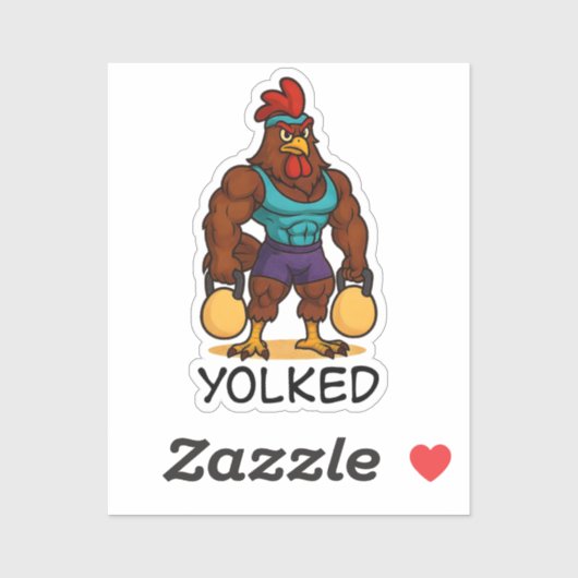 Yolked Rooster – Funny Strong Chicken Kettlebell Sticker (Vel)