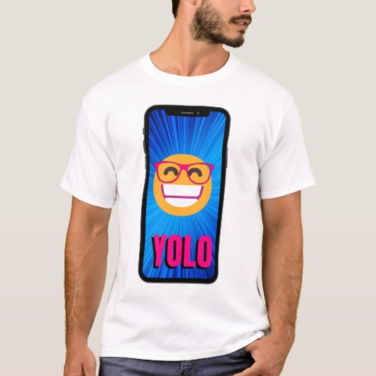 YOLO EMOJI MET EYEGLASES IN EEN CELLFONE T-SHIRT (Voorkant)