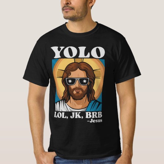 YOLO LOL JK BRB Jesus Grappig Pasen T-shirt (Voorkant)