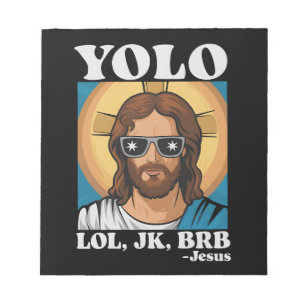 YOLO LOL JK BRB Jezus Grappig Pasen Notitieblok