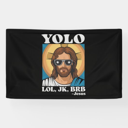 YOLO LOL JK BRB Jezus Grappig Pasen Spandoek (Horizontaal)