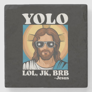 YOLO LOL JK BRB Jezus Grappig Pasen Stenen Onderzetter