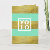 YOLO Simulated Gold Foil & Mint Stripe Modern Fold Kaart (Voorkant)