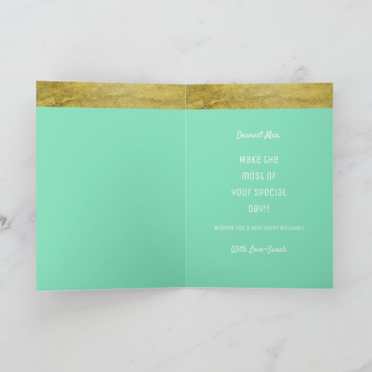 YOLO Simulated Gold Foil & Mint Stripe Modern Fold Kaart (Binnen)