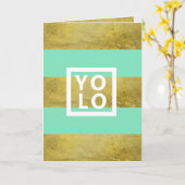 YOLO Simulated Gold Foil & Mint Stripe Modern Fold Kaart (Gele Bloem)