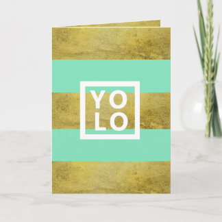 YOLO Simulated Gold Foil & Mint Stripe Modern Fold Kaart