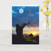 Yom Kippur die de Shofar Horn blaast Kaart (Gele Bloem)