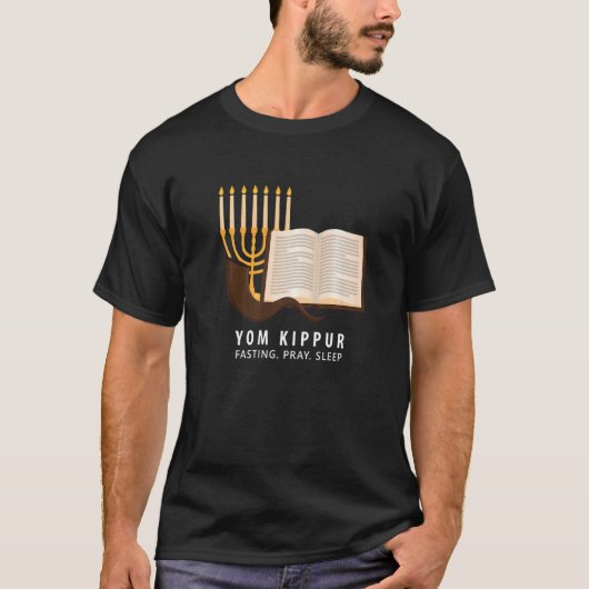 Yom Kippur Menorah Shofar Fasting Pray Sleep T-shirt (Voorkant)