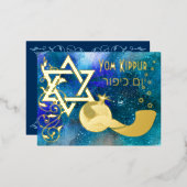 Yom Kippur Star Shofar Blue Real Folie Uitnodiging Briefkaart (Voorkant / Achterkant)