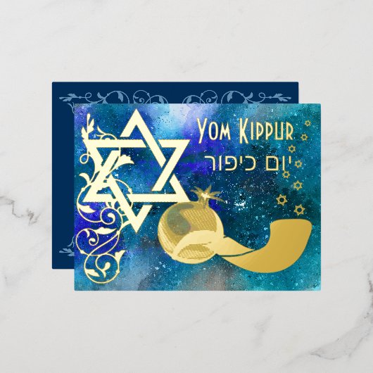 Yom Kippur Star Shofar Blue Real Folie Uitnodiging Briefkaart (Voorkant / Achterkant)