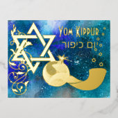 Yom Kippur Star Shofar Blue Real Folie Uitnodiging Briefkaart (Voorkant)