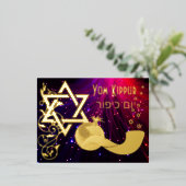 Yom Kippur Star Shofar Lights Real Gold Foil Kaart (Staand Voorkant)