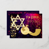 Yom Kippur Star Shofar Lights Real Gold Foil Kaart (Voorkant / Achterkant)