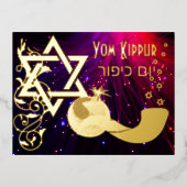 Yom Kippur Star Shofar Lights Real Gold Foil Kaart (Voorkant)