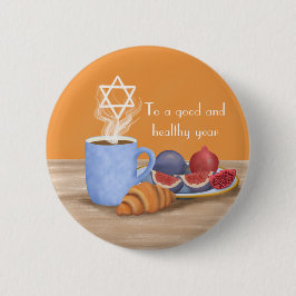 Yom Kippur Vastenbreken: koffie, granaatappels Ronde Button 5,7 Cm