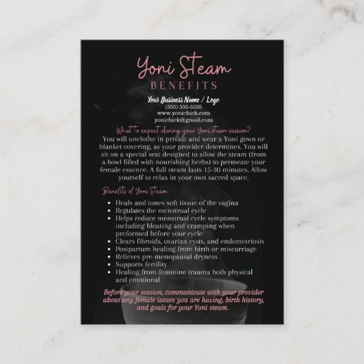Yoni Steam Benefits Infocard Visitekaartje (Voorkant)