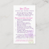 Yoni Steam pre- en Post Aftercare Instruction Card Visitekaartje (Achterkant)